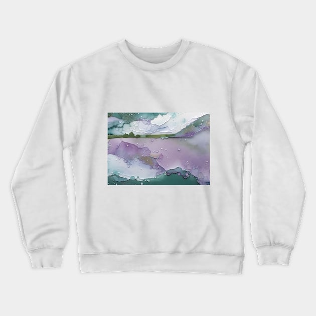 Green and Purple Abstract Landscape Crewneck Sweatshirt by MyAbstractInk